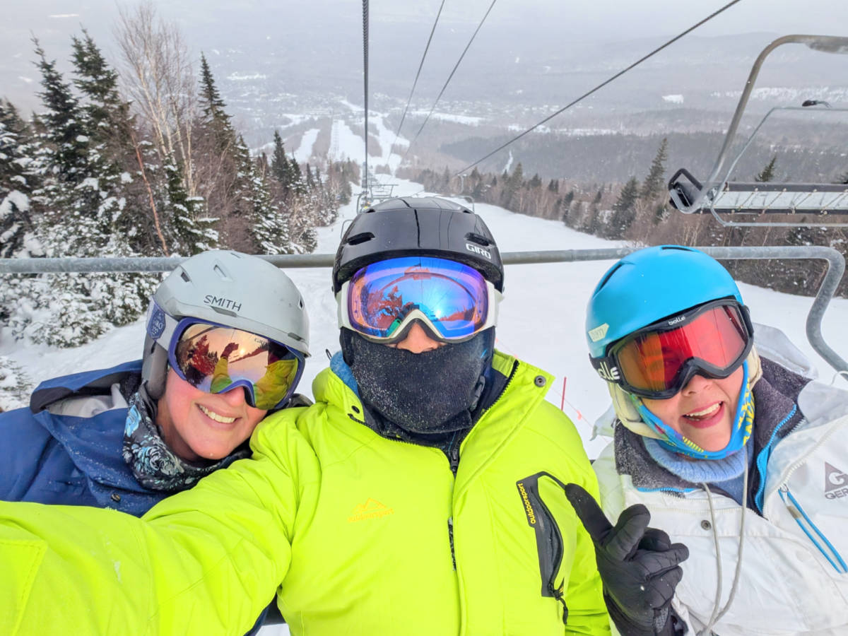 Rob Taylor and Friends on Skyline Chairlift at Sugarloaf Mountain Ski Area Carrabassett Valley Maine 1