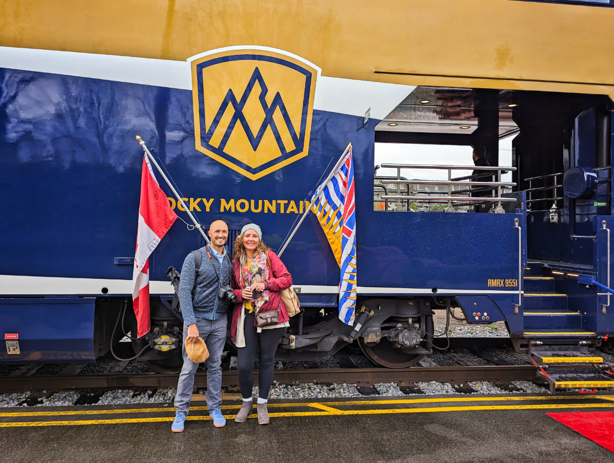 Rob Taylor and Kelly Blanchard Boarding GoldLeaf Rocky Mountaineer Train at Vancouver BC Station 1