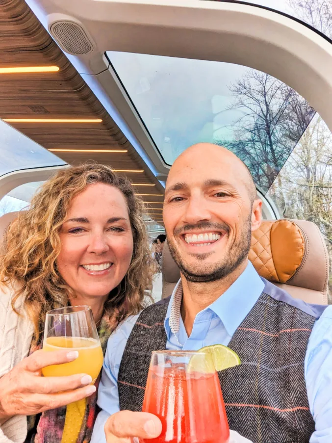 Rob Taylor and Kelly Blanchard on Rocky Mountaineer GoldLeaf Service First Passage to the West 1