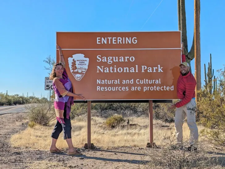 Rob Taylor and Kelly at Entrance Sign Saguaro National Park Tucson Arizona 2