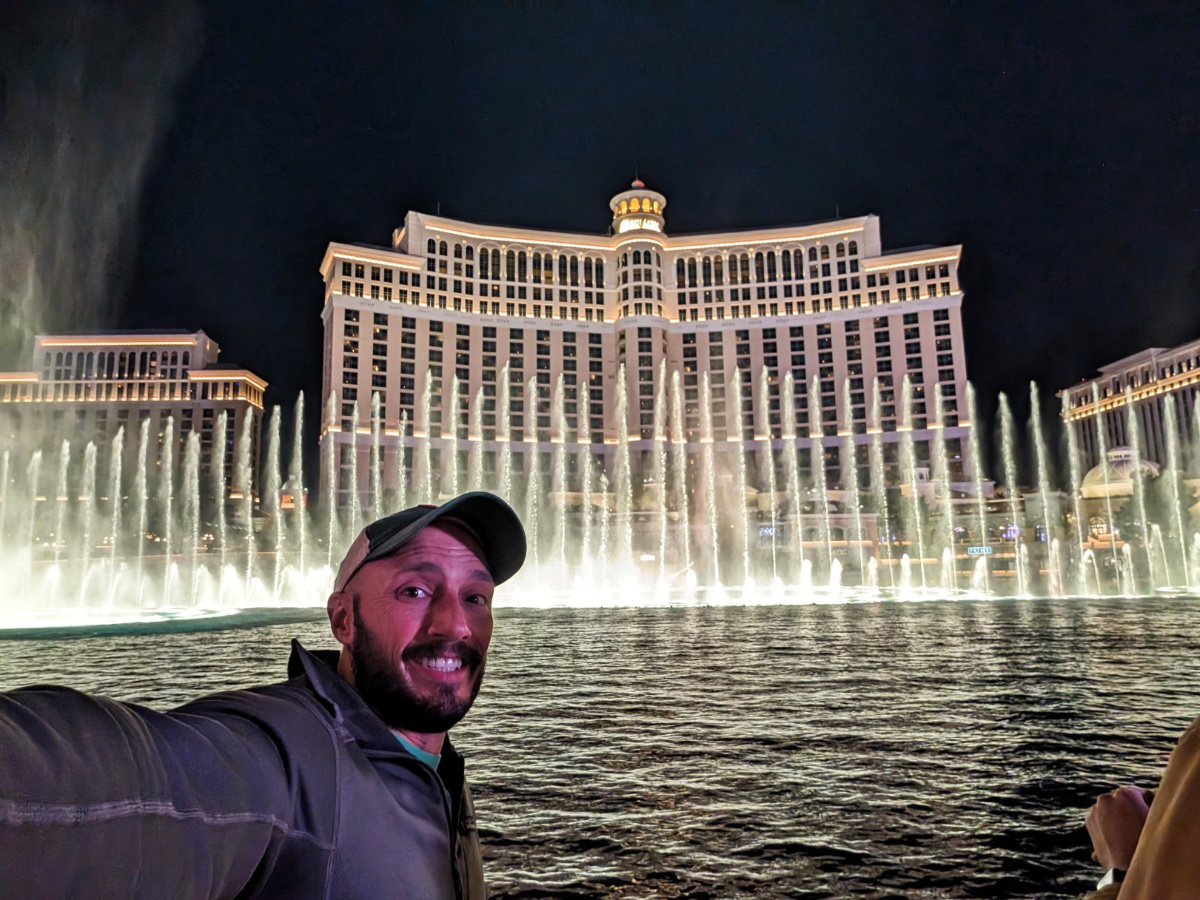 Rob Taylor at Bellagio Fountains at Night Las Vegas Nevada 1