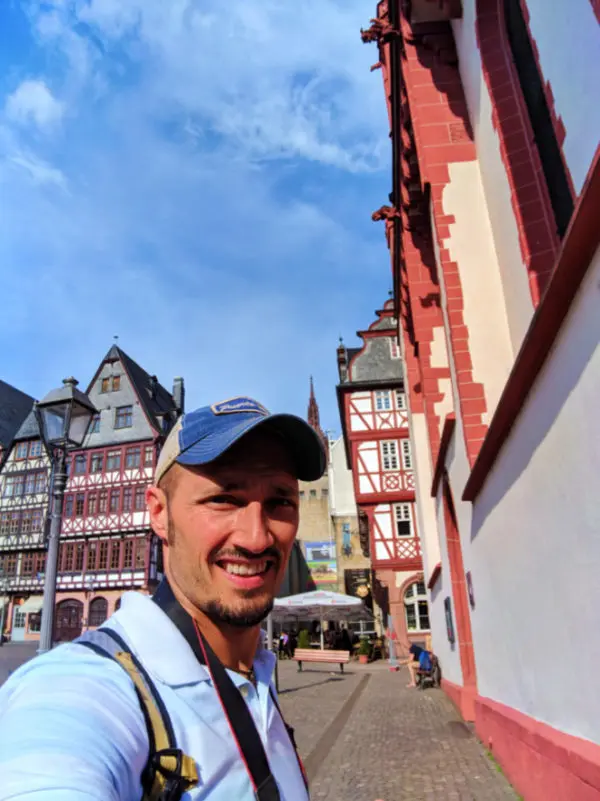 Rob Taylor at Church of St Nicholas in Romerberg Town Square Old Town Frankfurt Germany 2