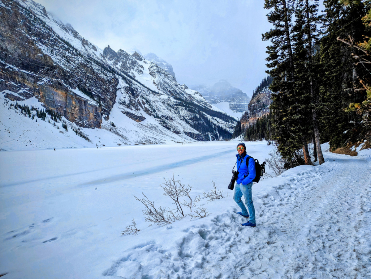 Rob Taylor at Frozen Lake Louise on hike with Fairmont Chateau Lake Louise Banff AB 1