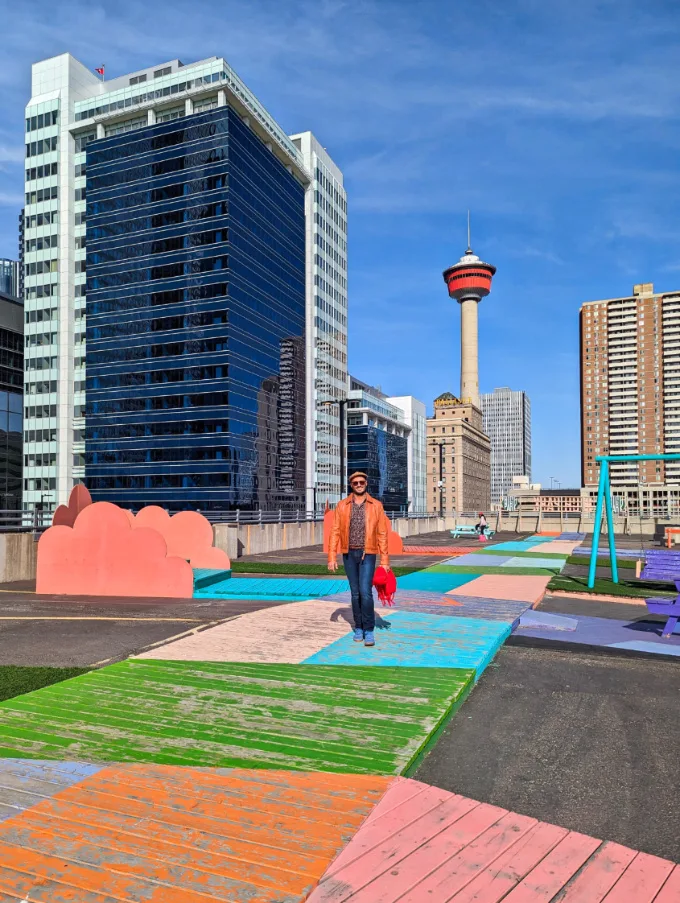 Rob Taylor at High Park with Calgary Tower Downtown Calgary Alberta 3