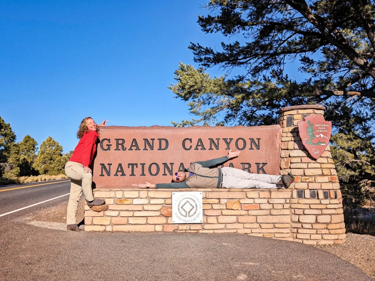 Rob Taylor at Kelly at Grand Canyon National Park Entrance Sign Arizona 1