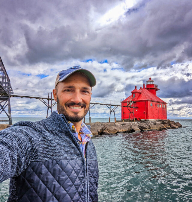 Rob Taylor at Sturgeon Bay Ship Canal Pierhead Lighthouse Door County Wisconsin 4