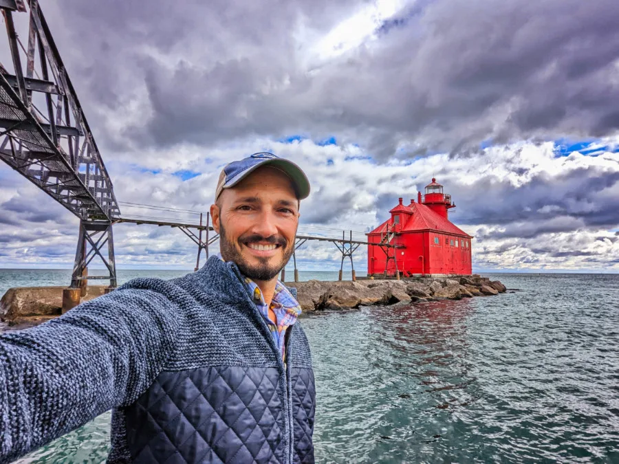 Rob Taylor at Sturgeon Bay Ship Canal Pierhead Lighthouse Door County Wisconsin 4