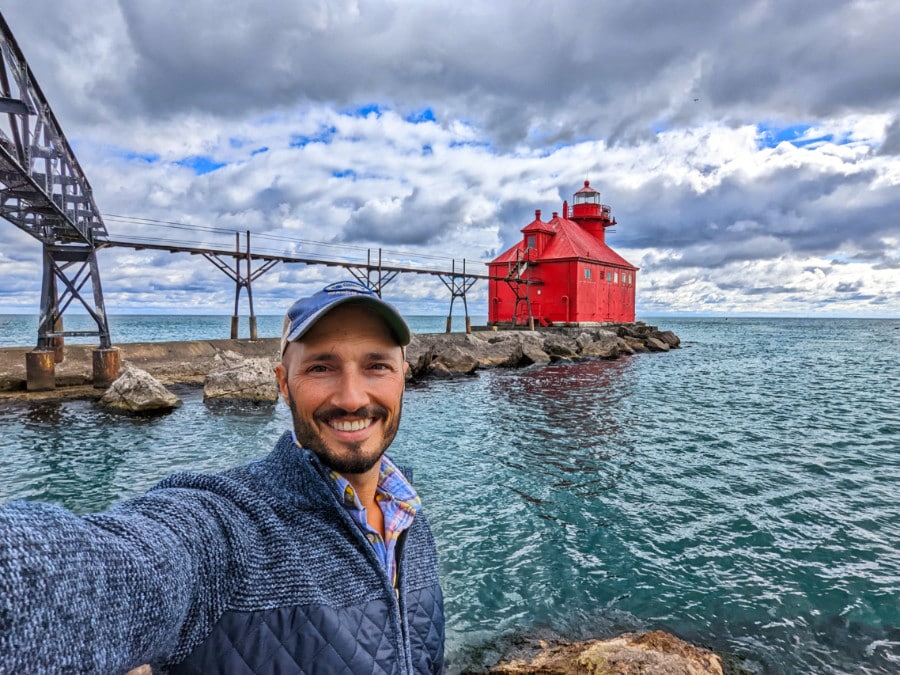 Rob Taylor at Sturgeon Bay Ship Canal Pierhead Lighthouse Door County Wisconsin 5