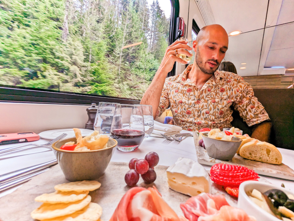 Rob Taylor having Charcuterie on Rocky Mountaineer GoldLeaf Service First Passage to the West 1