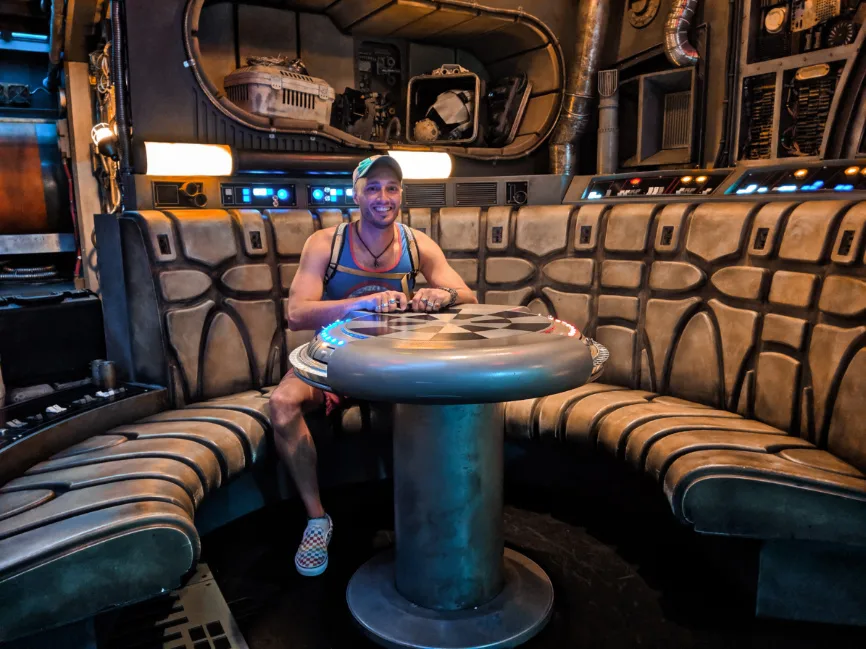 Rob Taylor in Millennium Falcon in Galaxys Edge Star Wars Land Disneyland 2