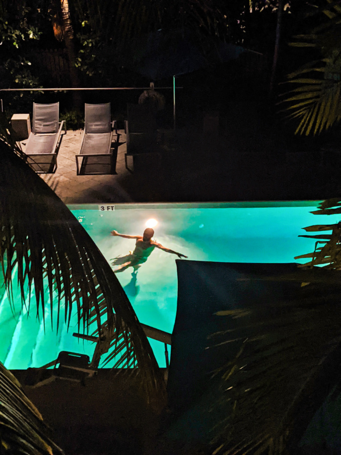 Rob Taylor in Pool at night at Marker Resort Hotel Key West Florida Keys 2