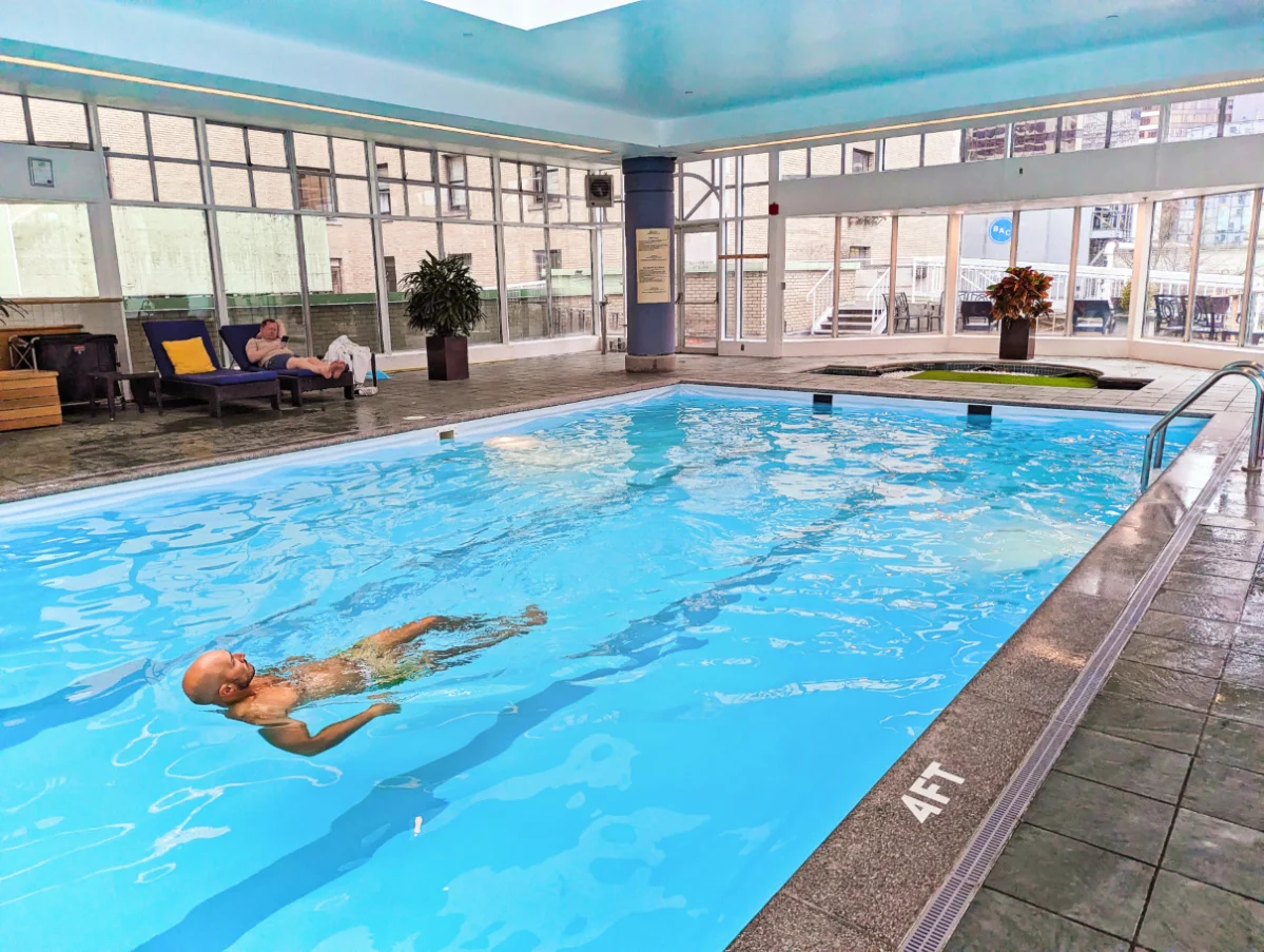 Rob Taylor in Swimming Pool at Fairmont Hotel Vancouver Downtown Vancouver BC 3