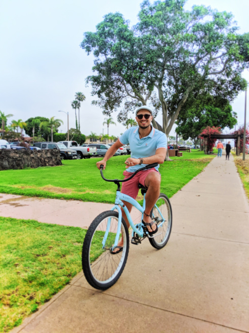 Rob Taylor riding bikes on Bike Path at Shoreline Park Shelter Island San Diego California 1