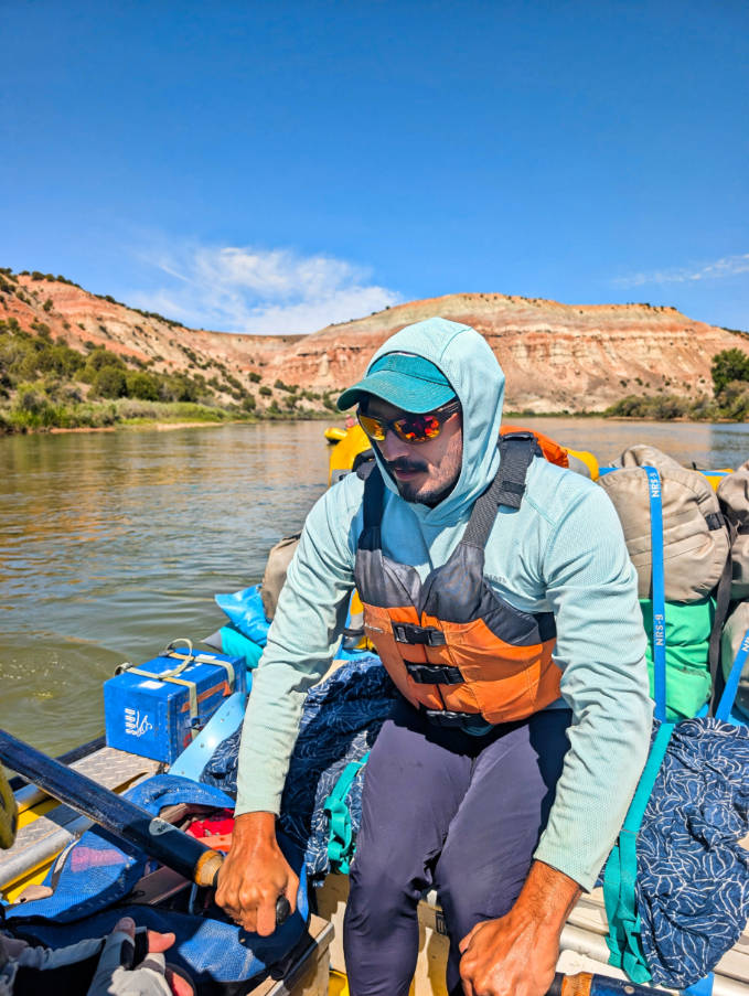Rob Taylor rowing oar boat rafting with OARS on Green River Gates of Lodore Dinosaur National Monument Utah 1