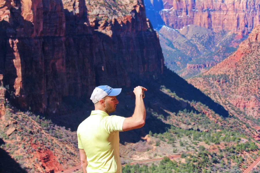 Rob Taylor taking photos at Canyon Overlook trail Zion National Park Utah 1