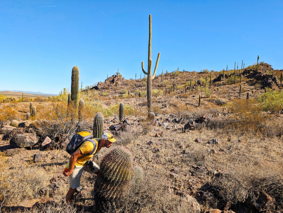 Rob Taylor with Barrel Cactus at Picacho Peak State Park Tucson Arizona 1