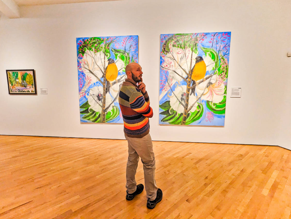 Rob Taylor with Bird Paintings at the Farnsworth Art Museum Rockland Midcoast Maine 2