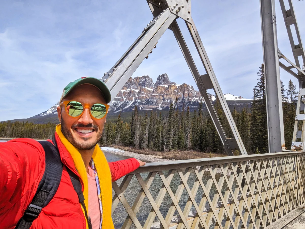 Rob Taylor with Cathedral Mountain over the Bow River in Banff National Park Alberta 2