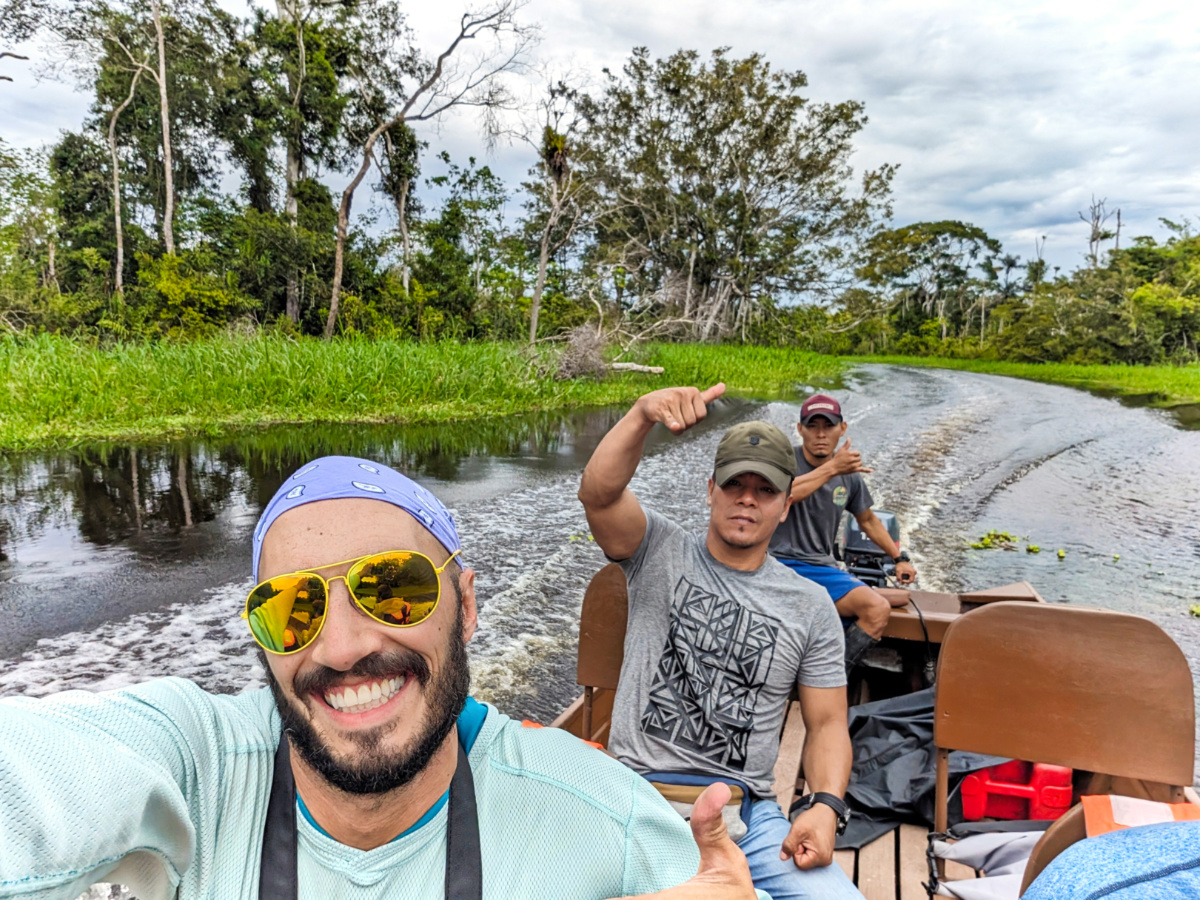 Rob Taylor with Guides on Amazon River at Treehouse Lodge Peru 1