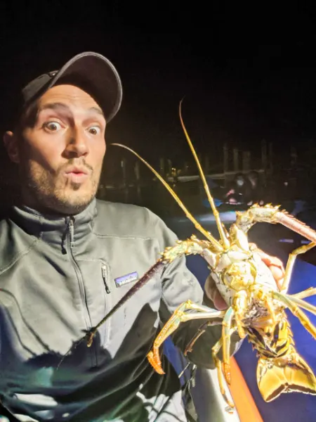 Rob Taylor with Lobster on Nighttime Wildlife Safari with Night Kayak Key West Florida Keys 2020 1