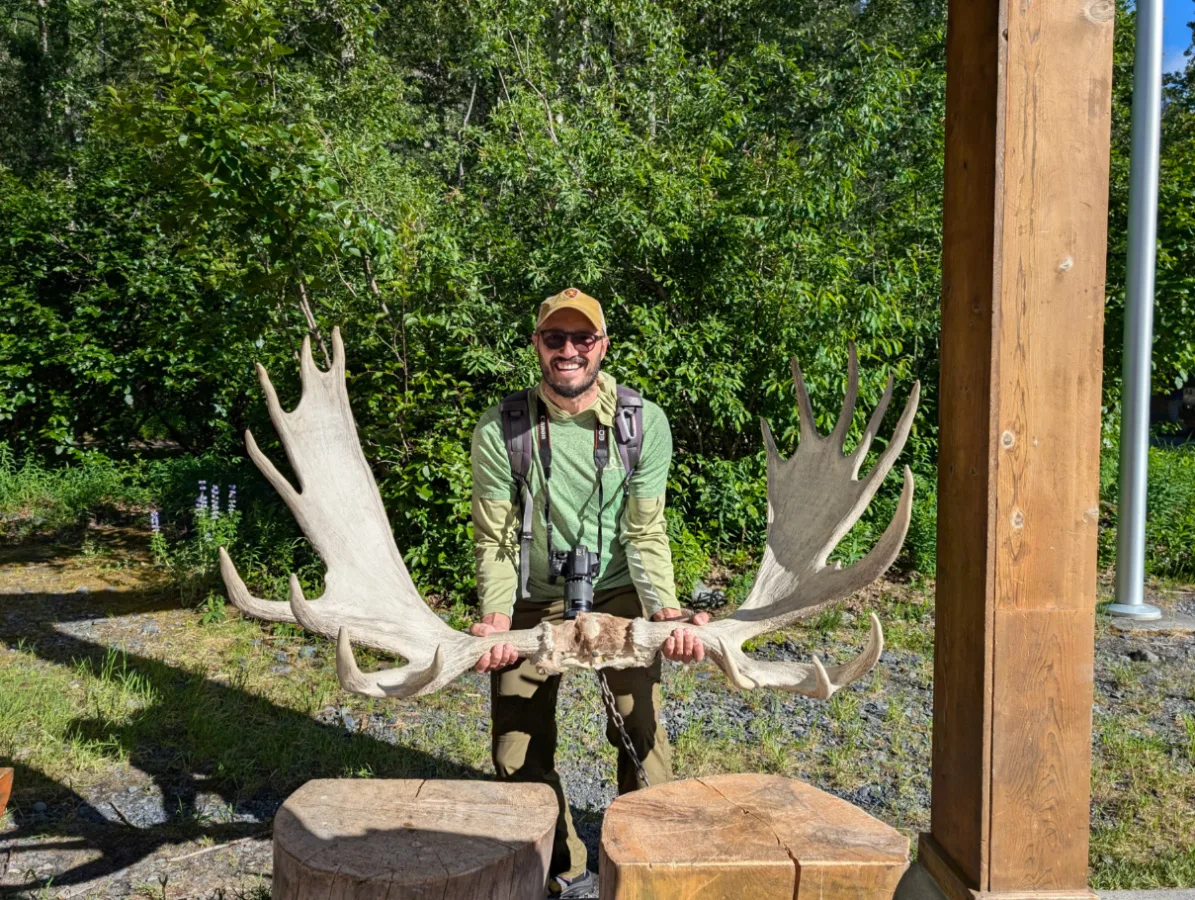 Rob Taylor with Moose Antlers at Exit Glacier Visitor Center Kenai Fjords National Park Alaska 1