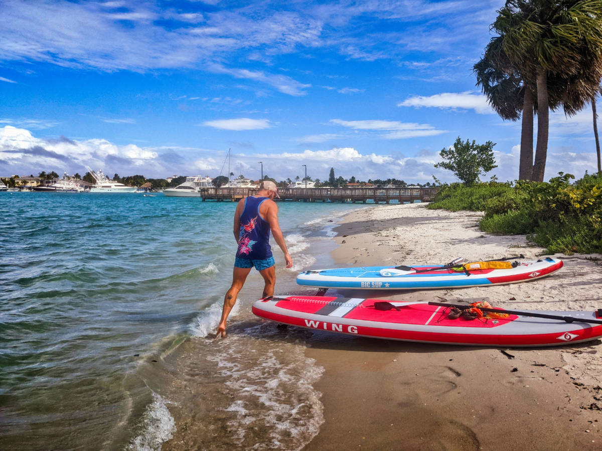 Rob Taylor with SUPs on Beach at Peanut Island Lake Worth West Palm Beach Florida 2