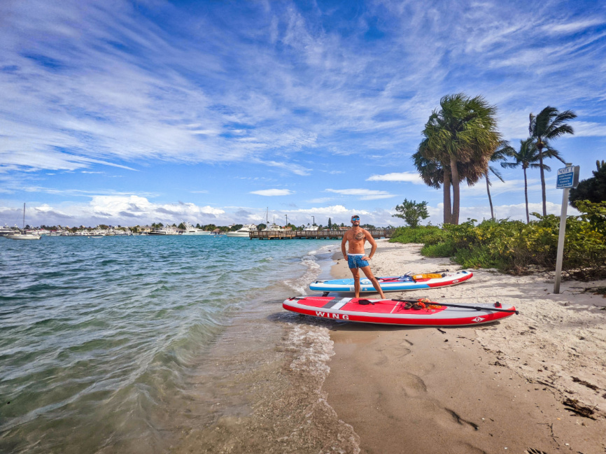 Rob Taylor with SUPs on Beach at Peanut Island Lake Worth West Palm Beach Florida 5