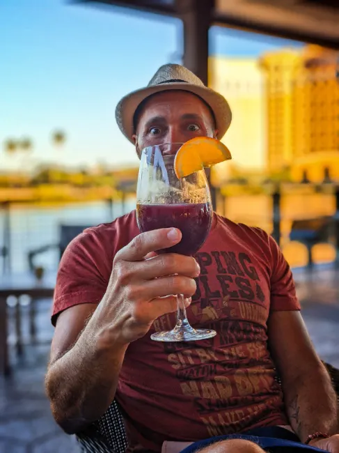 Rob Taylor with Sangria at Three Bridges on Lagoon at Disneys Coronado Springs Resort Walt Disney World 1