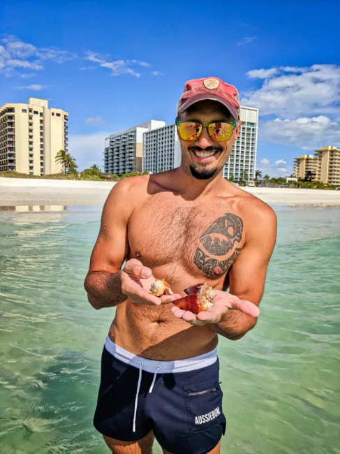 Rob Taylor with Shells at Beach at Marco Island Gulf Coast Florida 1