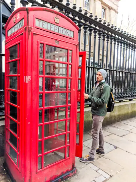 Rob Taylor with red phone booth London UK 2
