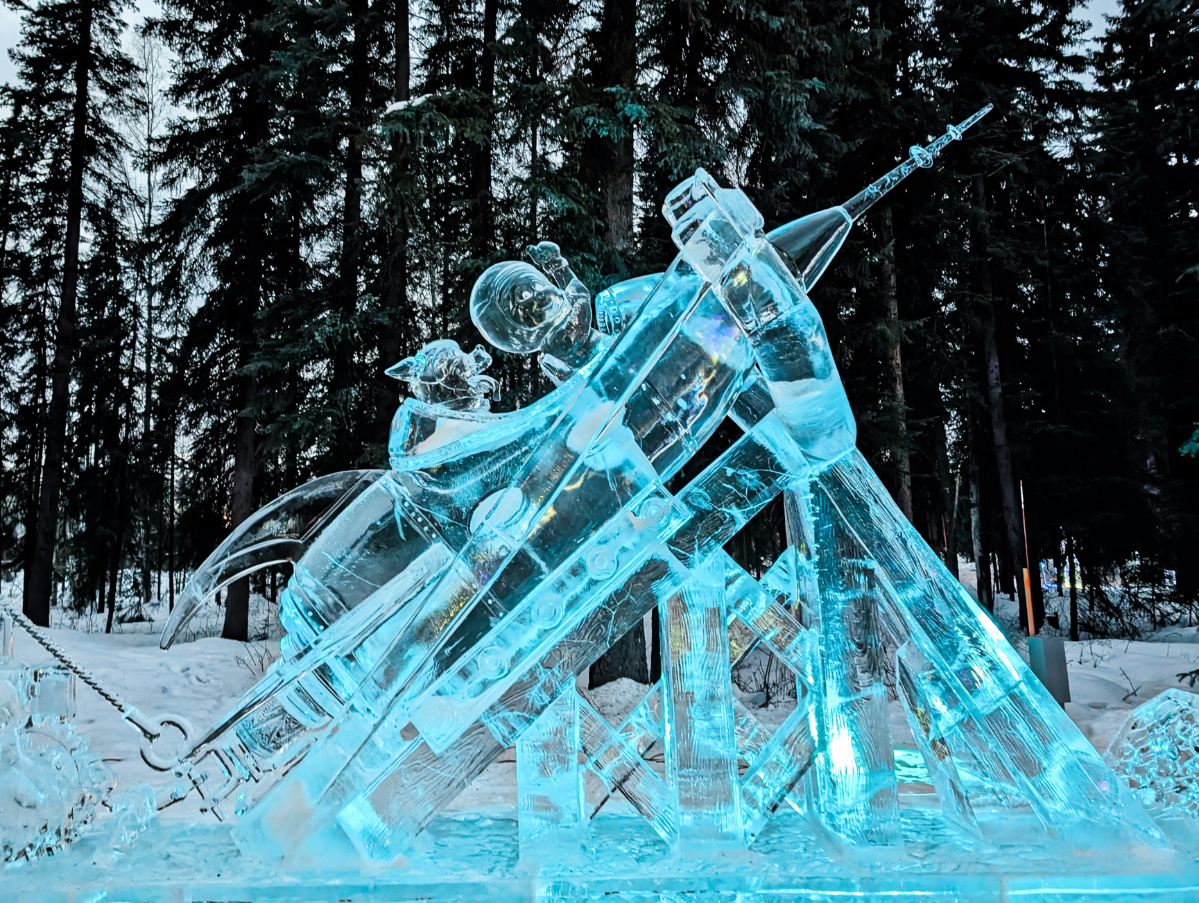 Rocket Ship Ice Sculpture at Ice Alaska World Ice Art Championships Fairbanks Alaska 1