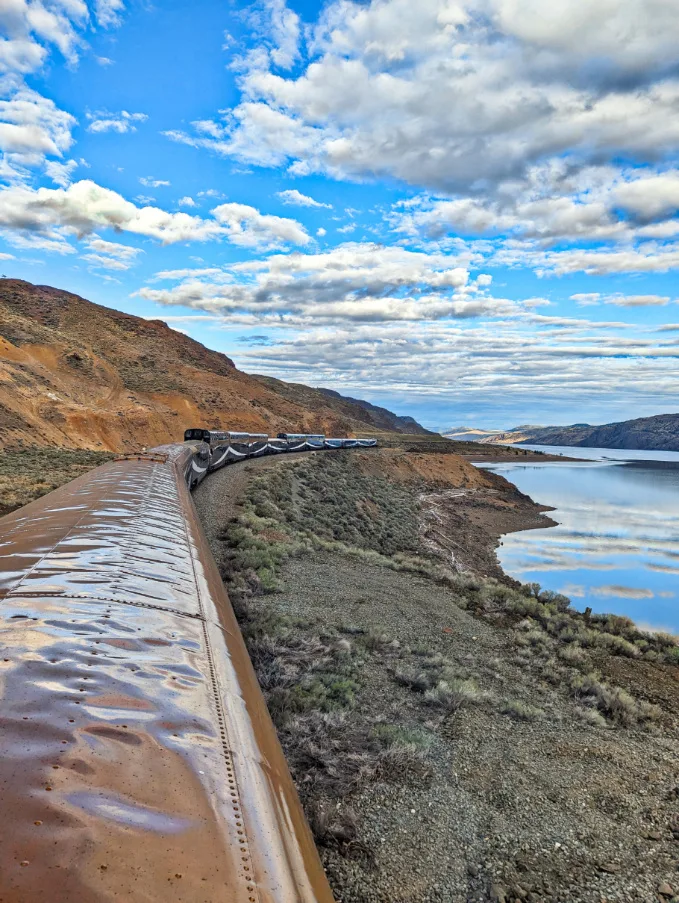 Rocky Mountaineer Train from Vancouver to Banff going along Kamloops Lake BC 8