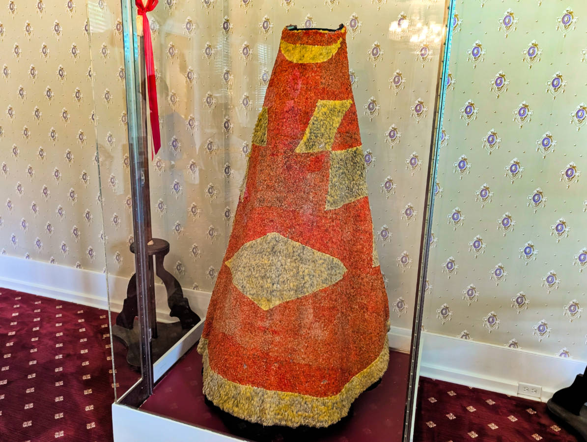 Royal Ahuula Robe exhibit at Queen Emmas Summer Palace Honolulu Oahu Hawaii 1