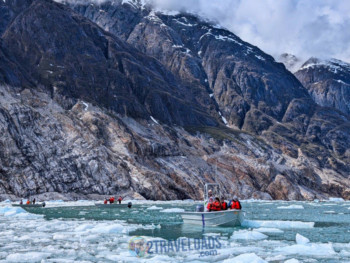 Skiff in ice bergs at Dawes Glacier in Endicott Arm from Mist Cove sailing with the Boat Company Southeast Alaska 6