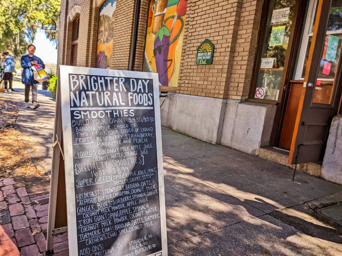 Smoothie Menu at Brighter Day Natural Foods Forsyth Park Savannah Georgia 1