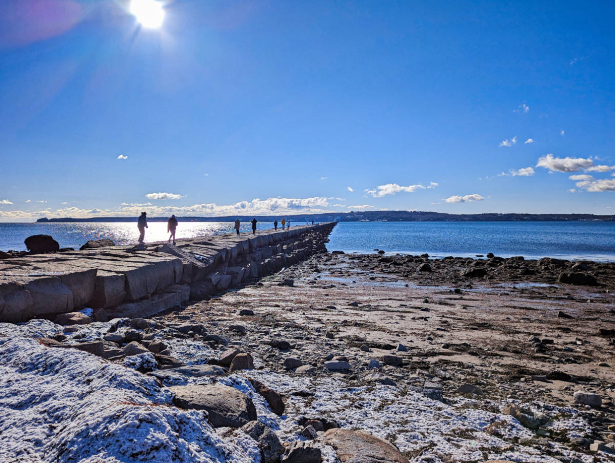 Snow on the Beach at Rockland Breakwater Lighthouse Maine 1