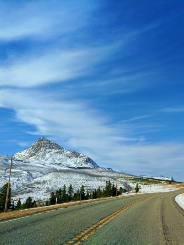 Snowy Mountains and fall colors outside East Glacier National Park 4