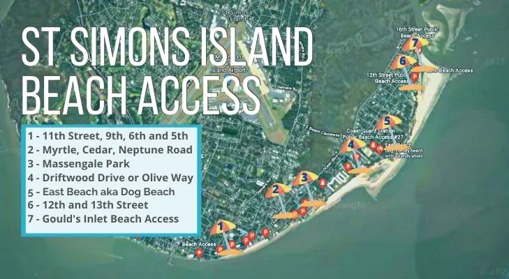 Beach days are some of the best things to do on St Simons Island, Georgia - map of beach access points