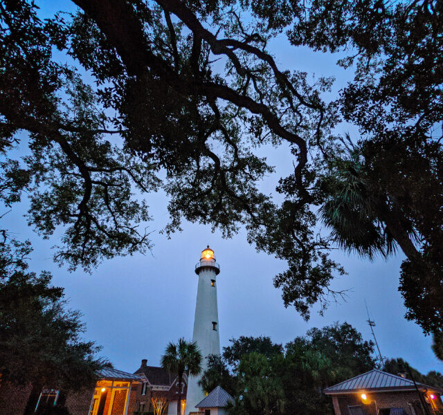 St Simons Island Lighthouse at Night Golden Isles Georgia 2