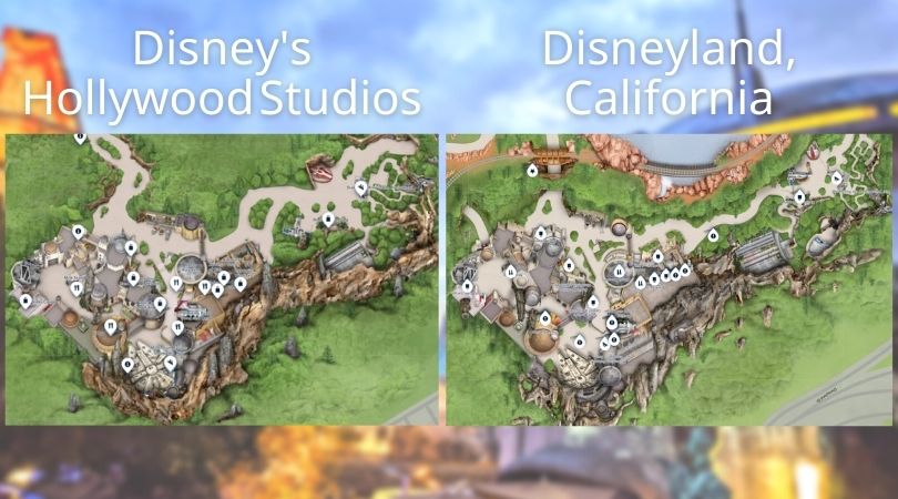 Star Wars Galaxy's Edge in Hollywood Studios and Disneyland Map