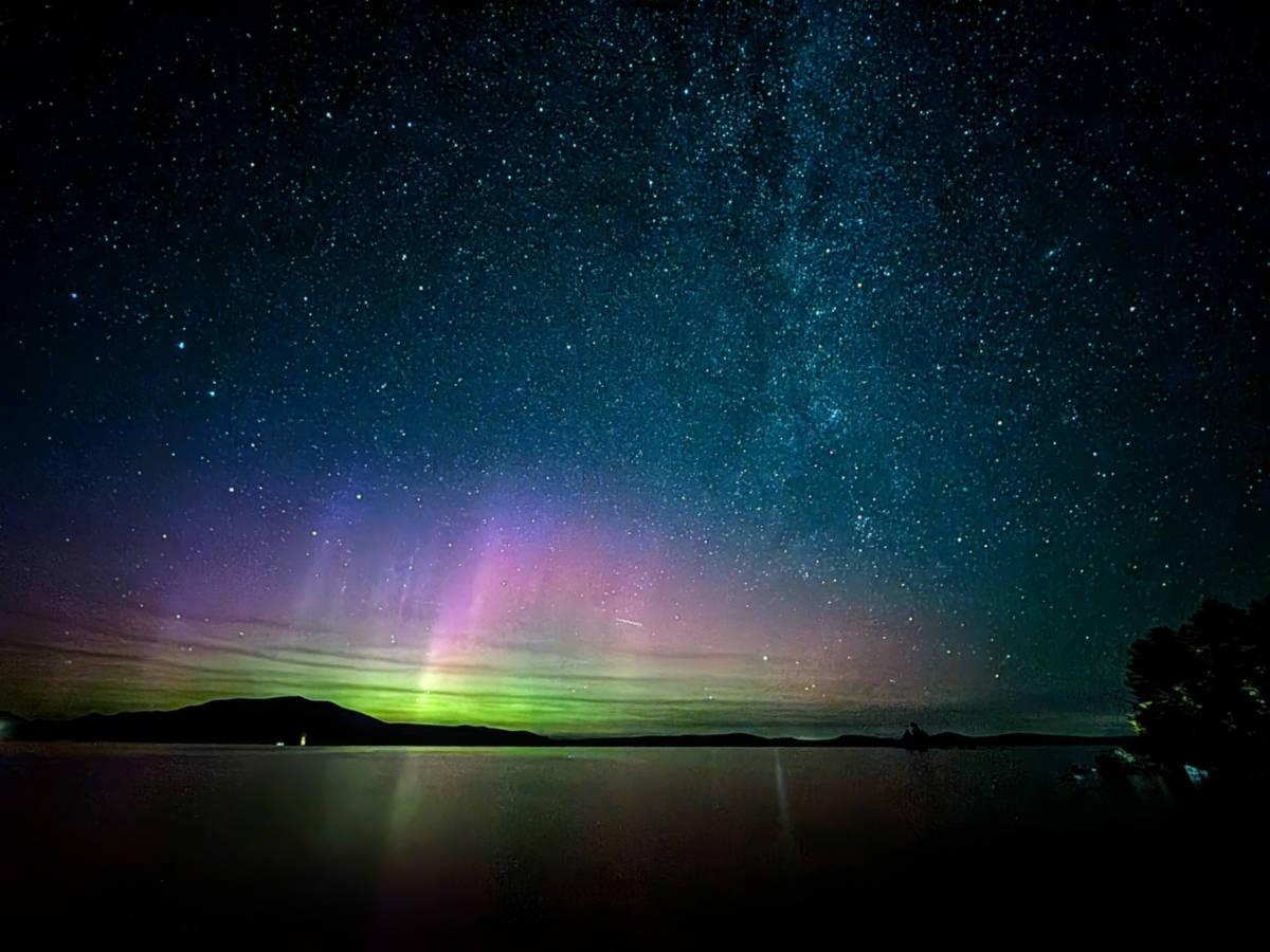 Stargazing and Aurora Borealis Northern Lights over Mt Katahdin Millinocket Maine