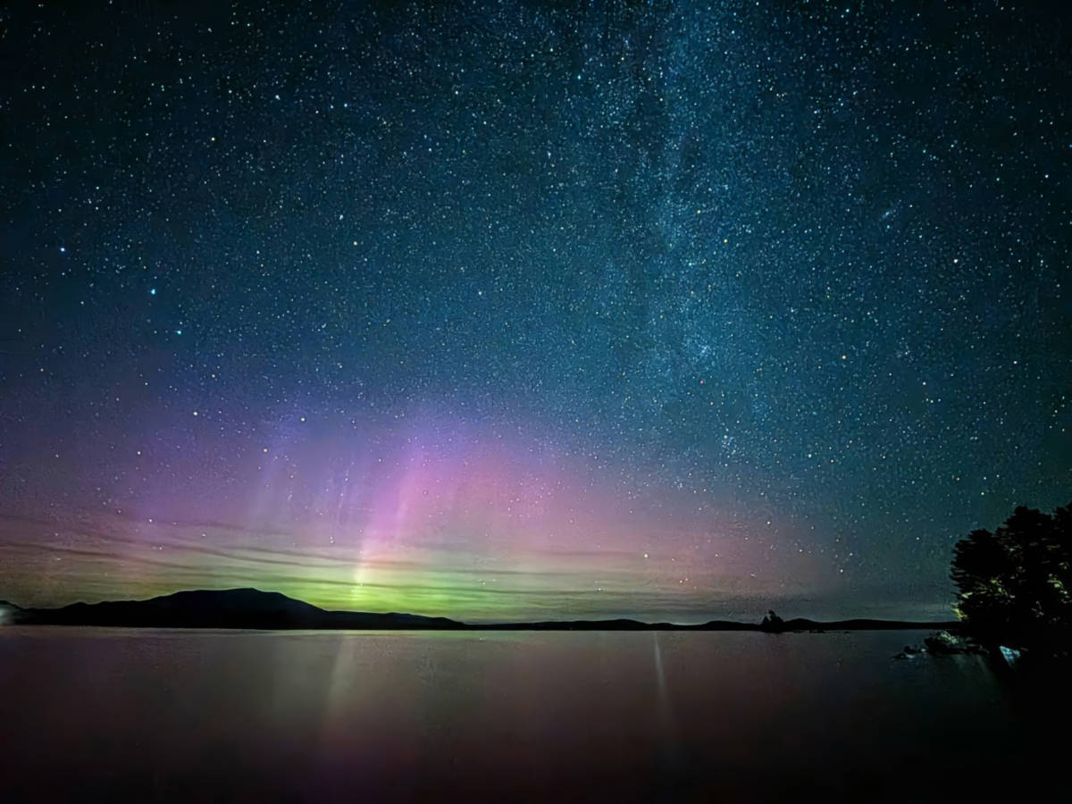 Stargazing and Aurora Borealis Northern Lights over Mt Katahdin Millinocket Maine 2