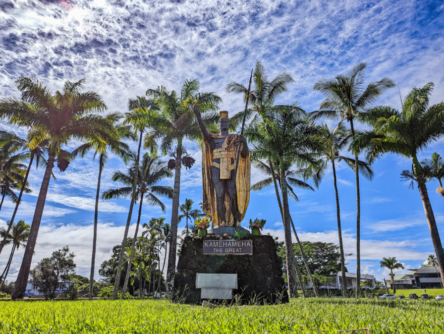 Statue of King Kamehameha in Wailoa State Recreation Area Hilo Big Island Hawaii 1