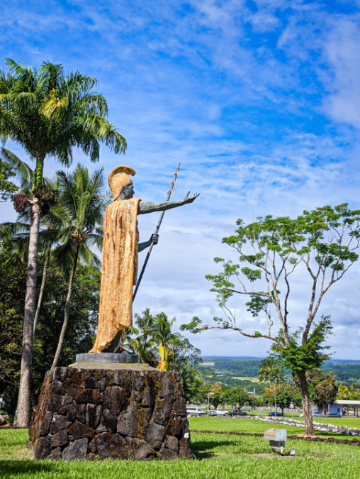 Statue of King Kamehameha in Wailoa State Recreation Area Hilo Big Island Hawaii 2