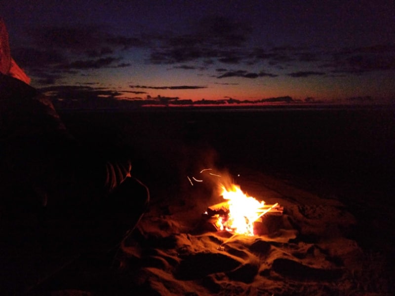 Sunset at Long Beach with beach campfire Ordinary Adventures 1