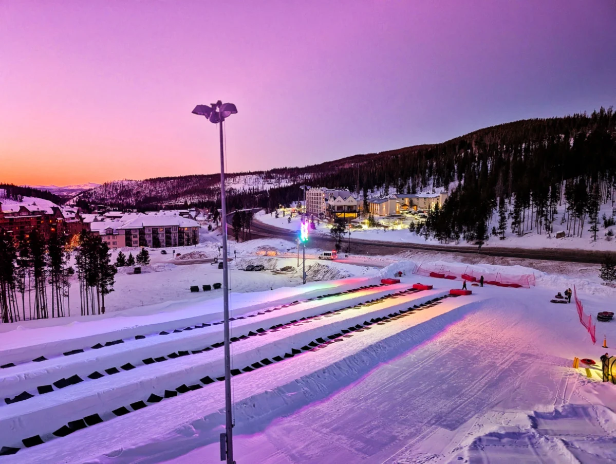 Sunset at Snow Tubing Hill for Glow Tubing at Winter Park Resort Colorado 1