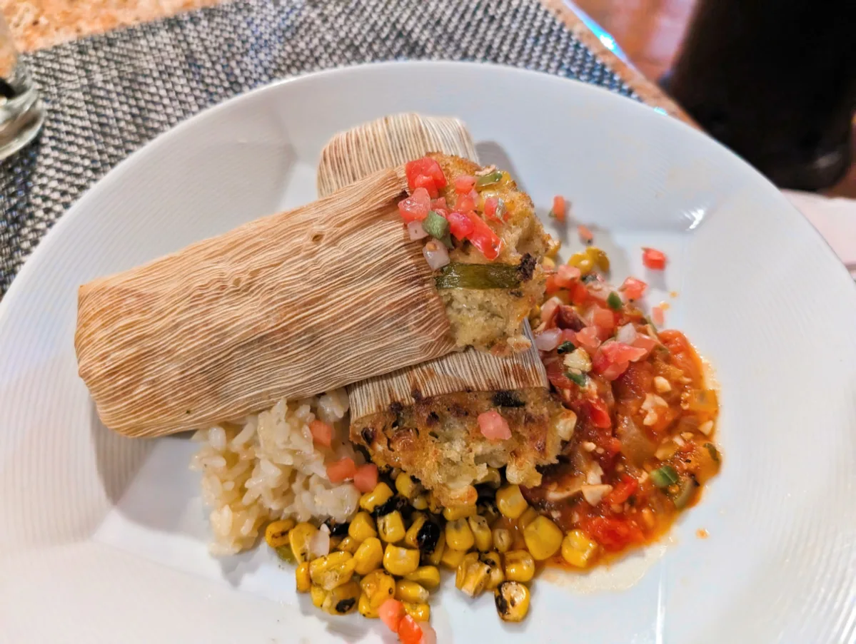 Tamales and Elote at Palm Restaurant at Westward Look Resort Tucson Arizona 1