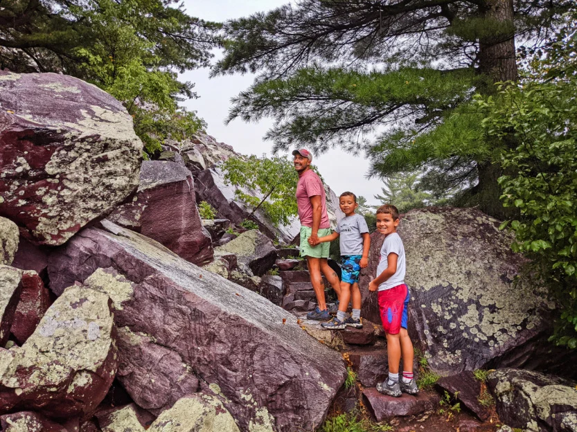 Taylor Family Hiking in the rain at Devils Rock State Park Bariboo Wisconsin 1