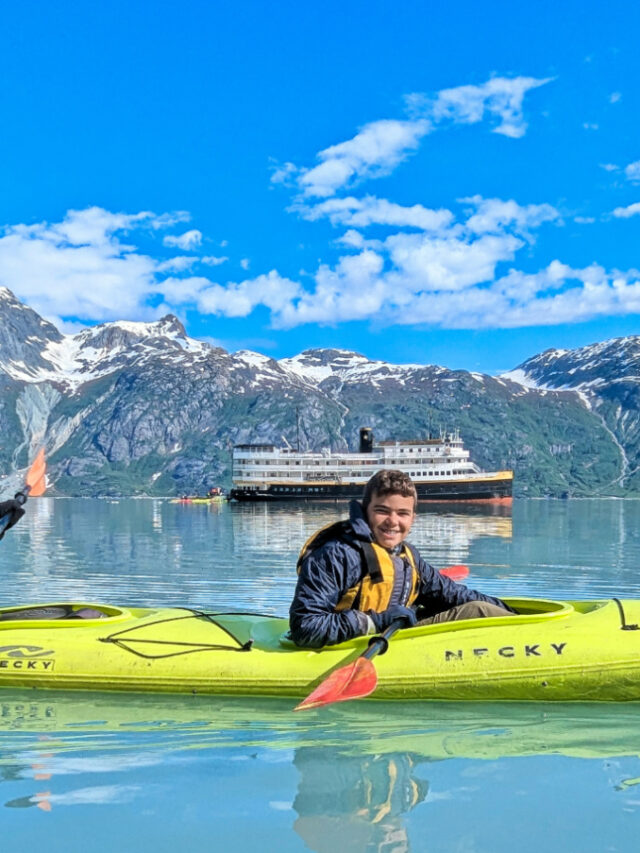 Taylor Family Kayaking at Lamplugh Glacier with UnCruise Wilderness Legacy Glacier Bay National Park Alaska