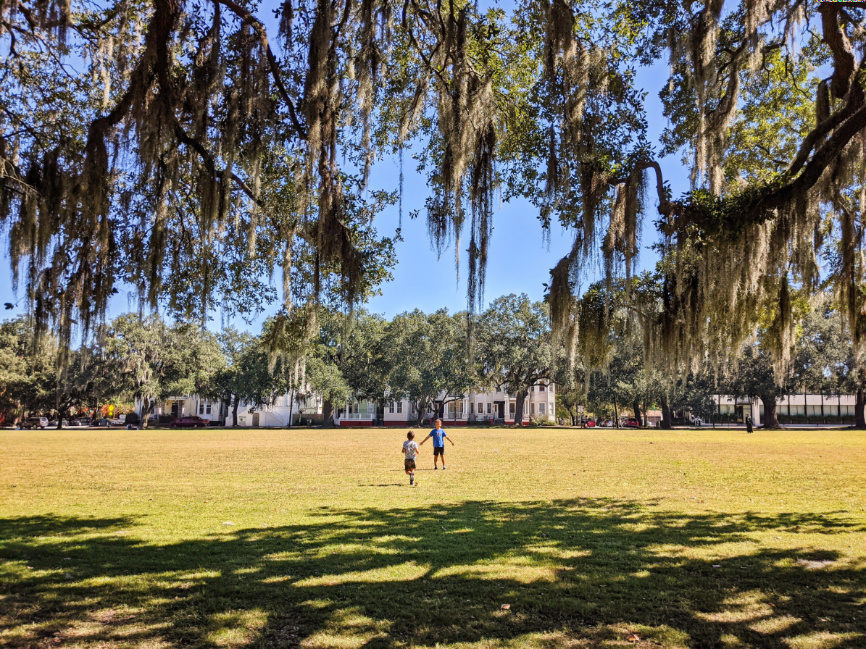Taylor Family Playing in Fields at Forsyth Park Savannah Georgia 1